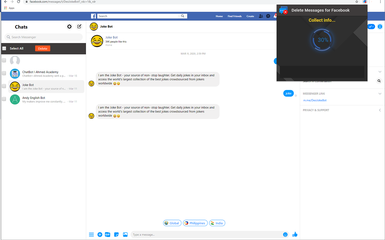 Delete All Messages for Facebook